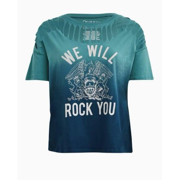 TORRID Queen Teal Dip-Dye Slashed Relaxed Fit Top Sz 2 - Picture 4 of 10